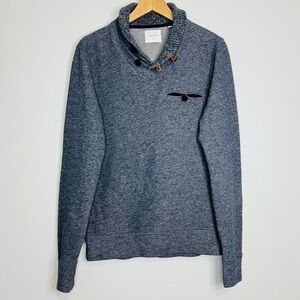 Billy Reid Heathered Blue 1/4 Shiloh Shawl Collar Knit Sweater